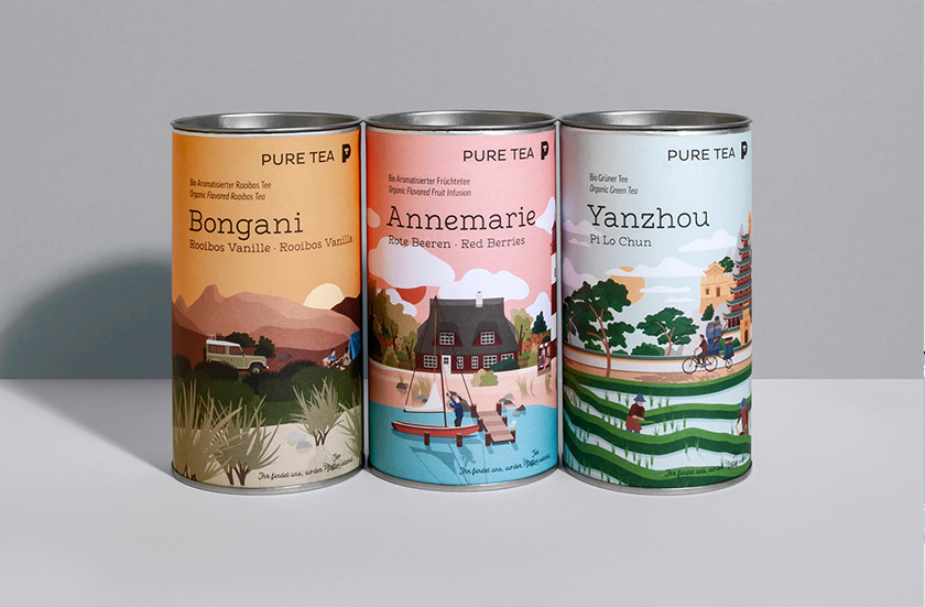 pure tea 純茶有機(jī)茶葉包裝設(shè)計(jì)，13個(gè)茶葉原產(chǎn)地風(fēng)景插圖設(shè)計(jì)