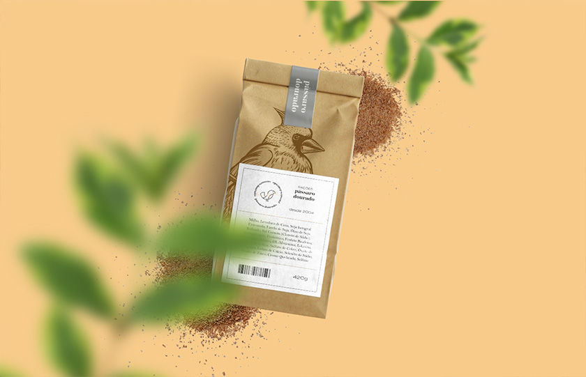 Pássaro金鳥飼料口糧包裝設(shè)計(jì)，手繪小鳥的圖案包裝