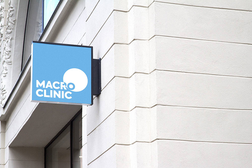 Macro Clinic連鎖醫(yī)療診所醫(yī)院圓形顯微鏡logo設(shè)計(jì)，品牌vi形象設(shè)計(jì)與品牌全案策劃塑造