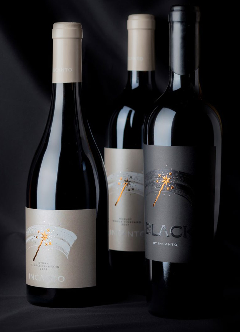 Incanto葡萄酒酒標包裝標簽設計,菜肴凹凸金箔印刷工藝的魔術棒圖案 Incanto葡萄酒酒標包裝標簽設計,菜肴凹凸金箔印刷工藝的魔術棒圖案