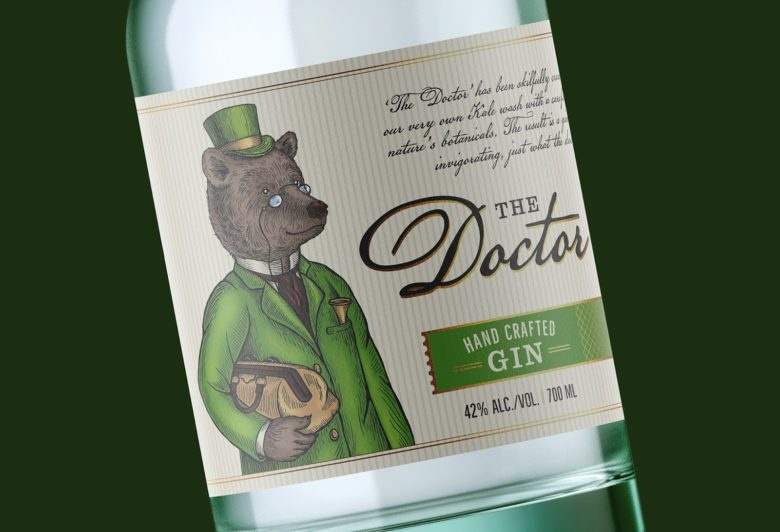 小熊杜松子酒包裝標簽設(shè)計，每種酒都有不同的小熊插畫
