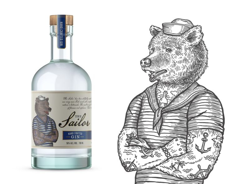 小熊杜松子酒包裝標簽設(shè)計，每種酒都有不同的小熊插畫