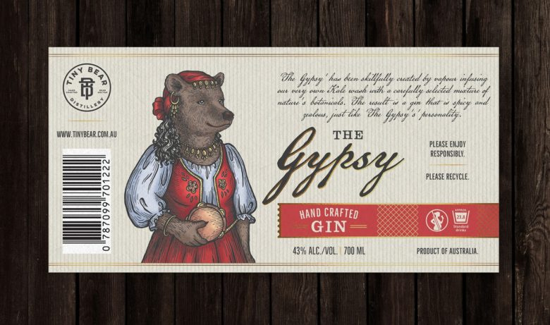 小熊杜松子酒包裝標簽設(shè)計，每種酒都有不同的小熊插畫