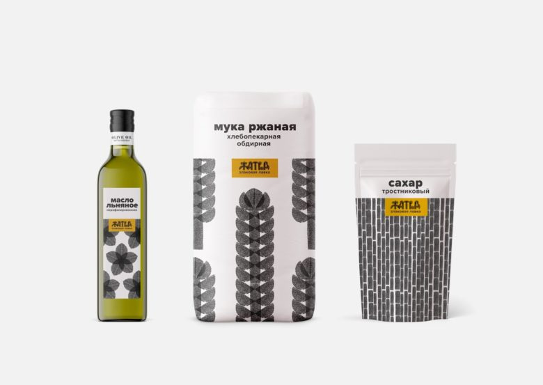 Zhatva農產品食品食用油包裝設計，水墨色的字母和圖案