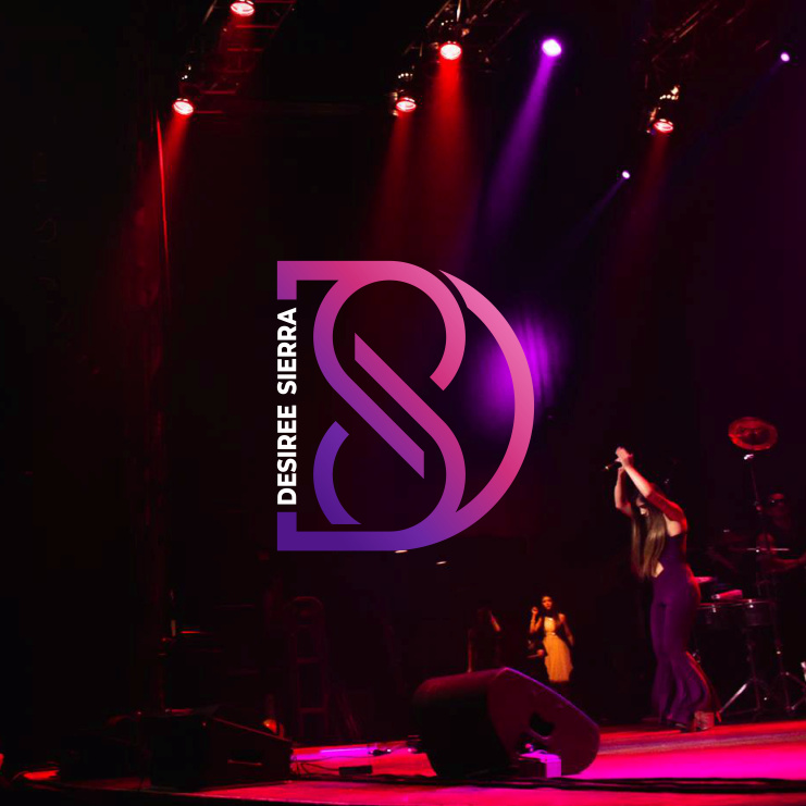 字母D中的程式化字母S，左側(cè)是文本“Desiree Sierra”logo設(shè)計(jì)