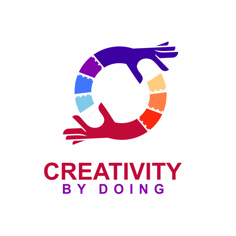 手的圓形標(biāo)志在彩色芯片臂的末端向前伸展logo設(shè)計(jì)