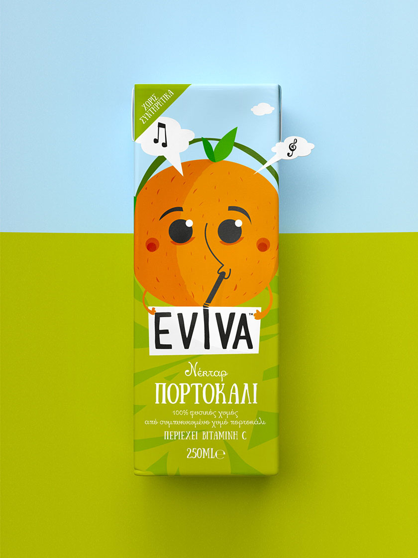 Eviva kids兒童果汁飲料包裝設(shè)計(jì)插畫設(shè)計(jì)，可愛(ài)水果卡通一起狂歡