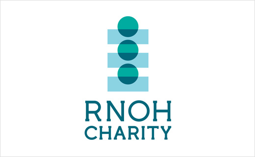 RNOH骨科慈善醫(yī)院品牌形象設計，logo設計為人體脊柱或落入籌款罐的硬幣