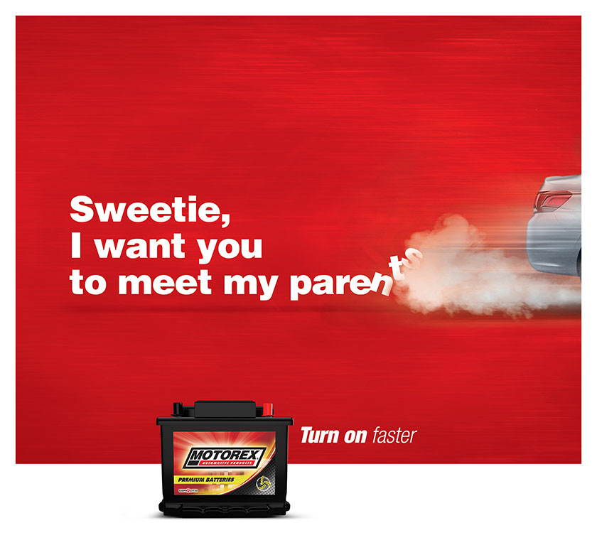 Motorex汽車蓄電池平面廣告海報設計，幽默接地氣的對話系列