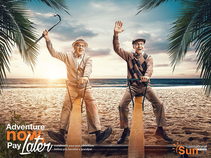 Sun International 旅游海報(bào)平面廣告設(shè)計(jì)，度過不一樣的祖父時(shí)光-沙灘玩蹺蹺板篇