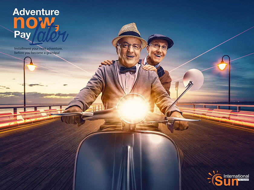 Sun International 旅游海報(bào)平面廣告設(shè)計(jì)，度過不一樣的祖父時(shí)光-騎摩托車篇