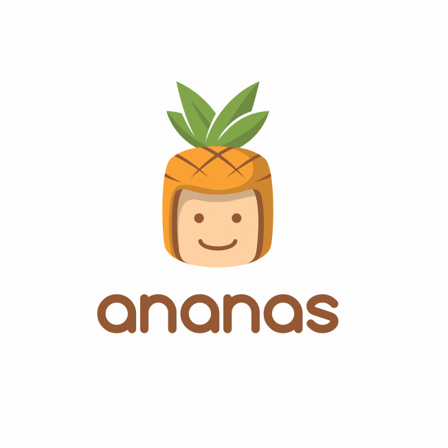 可愛的美味logo設(shè)計(jì)-一個(gè)菠蘿的簡(jiǎn)單的圖象與面孔的logo設(shè)