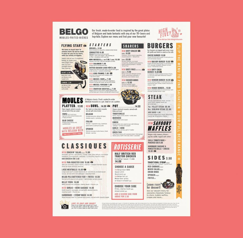 Belgo重新定位A3餐飲菜單設計
