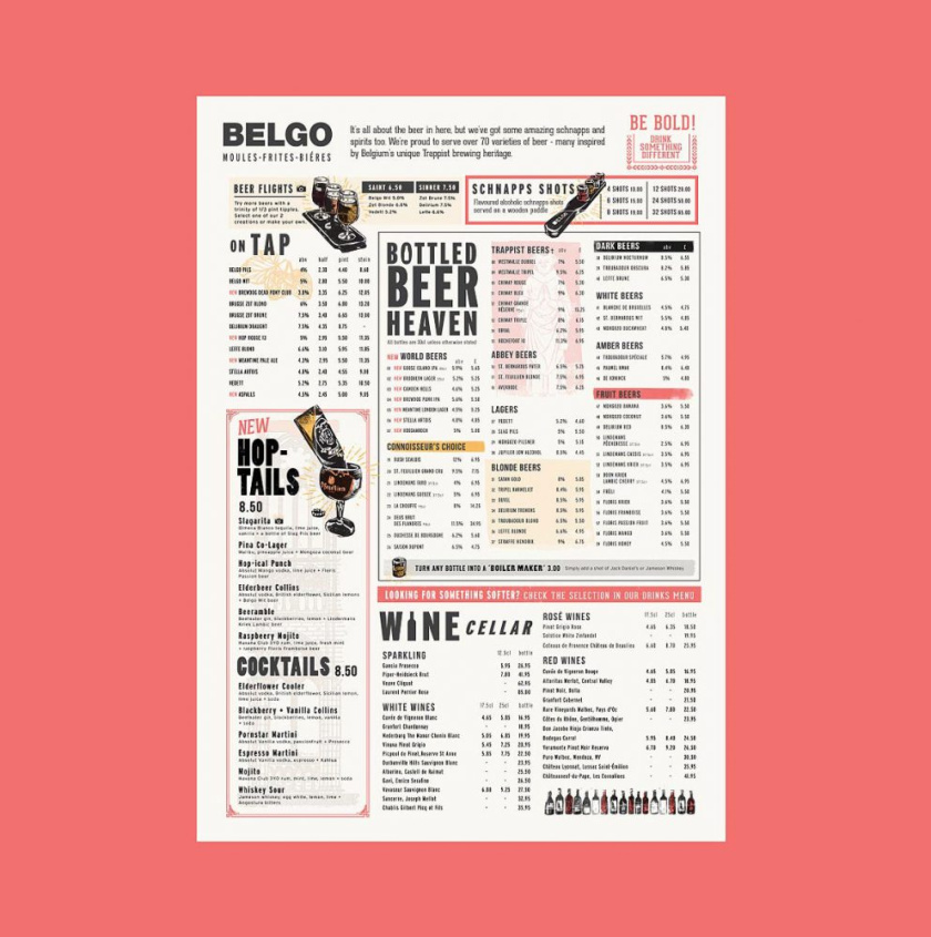 Belgo重新定位A3餐飲菜單設計