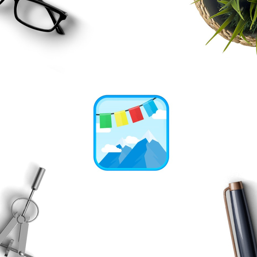 旅游logo設(shè)計(jì)圖標(biāo)顯示山脈的圖像與串過(guò)他們的經(jīng)幡