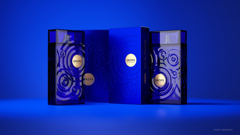 夢幻的DROPS香水包裝設(shè)計和水波蕩漾的藍(lán)色香水瓶形設(shè)計