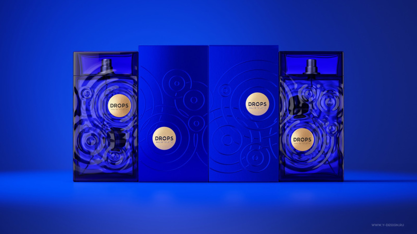 夢幻的DROPS香水包裝設(shè)計和水波蕩漾的藍(lán)色香水瓶形設(shè)計