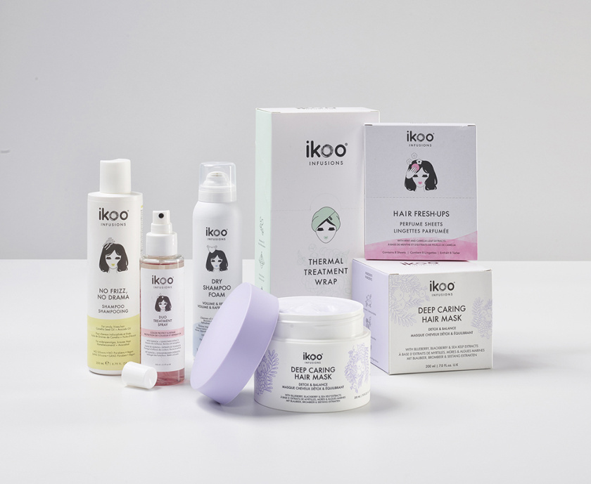 ikoo 頭發(fā)護理護發(fā)產(chǎn)品包裝設計，一個女性頭部的插畫成為包裝的亮點