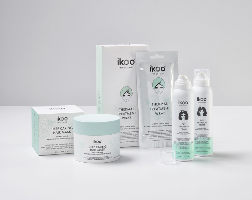 ikoo 頭發(fā)護理護發(fā)產(chǎn)品包裝設計，一個女性頭部的插畫成為包裝的亮點