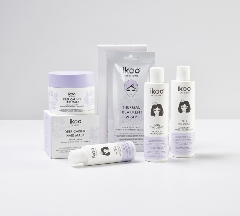 ikoo 頭發(fā)護理護發(fā)產(chǎn)品包裝設計，一個女性頭部的插畫成為包裝的亮點