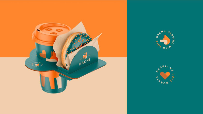Hachi 咖啡店logo設(shè)計(jì)”矢量狗狗圖形“與咖啡包裝設(shè)計(jì)”完美的配色“