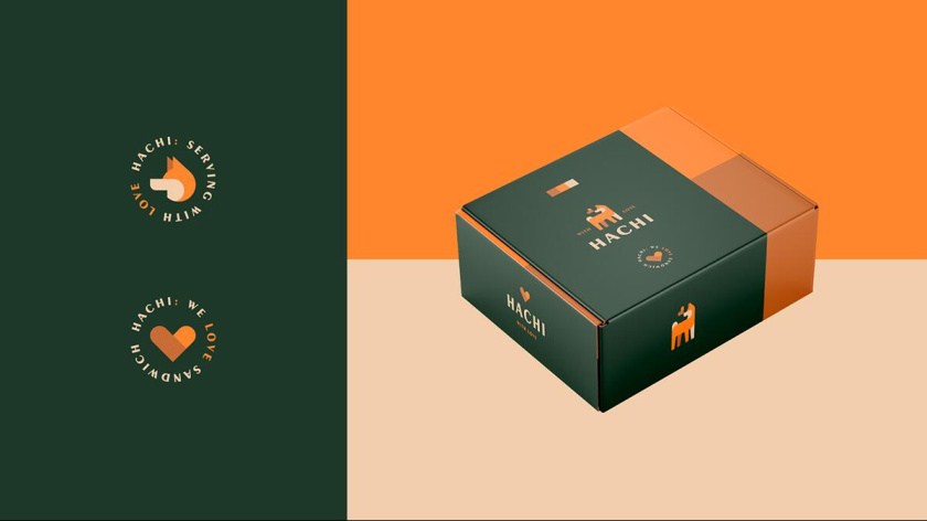 Hachi 咖啡店logo設(shè)計(jì)”矢量狗狗圖形“與咖啡包裝設(shè)計(jì)”完美的配色“