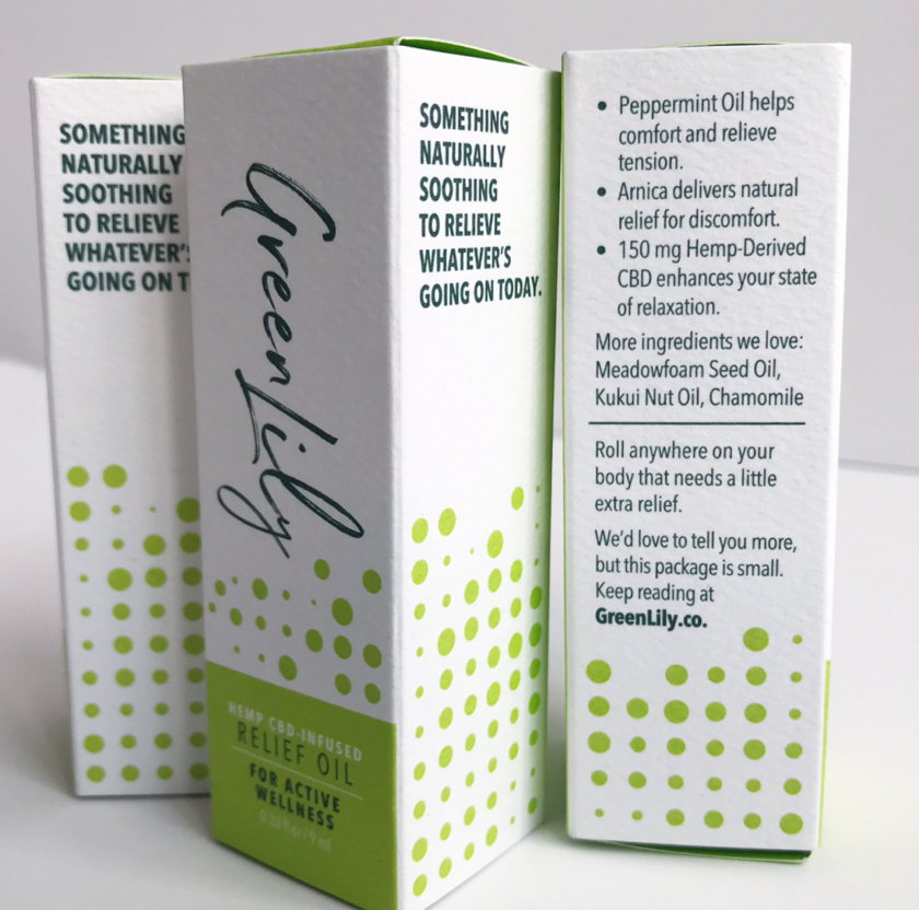 Green Lily綠百合舒緩按摩精油包裝設(shè)計(jì)，清新的綠色圓點(diǎn)