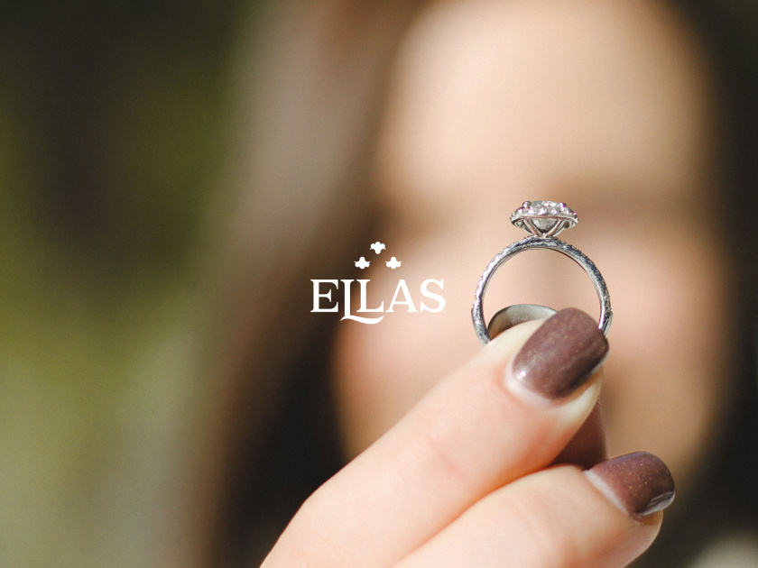 ELLAS珠寶品牌logo設計與品牌vi形象設計，三個花朵徽章