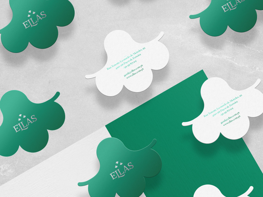 ELLAS珠寶品牌logo設計與品牌vi形象設計，三個花朵徽章