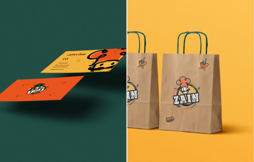 Zain restaurant 三明治西式快餐餐廳餐飲logo設計vi設計，疏漏的手繪風格