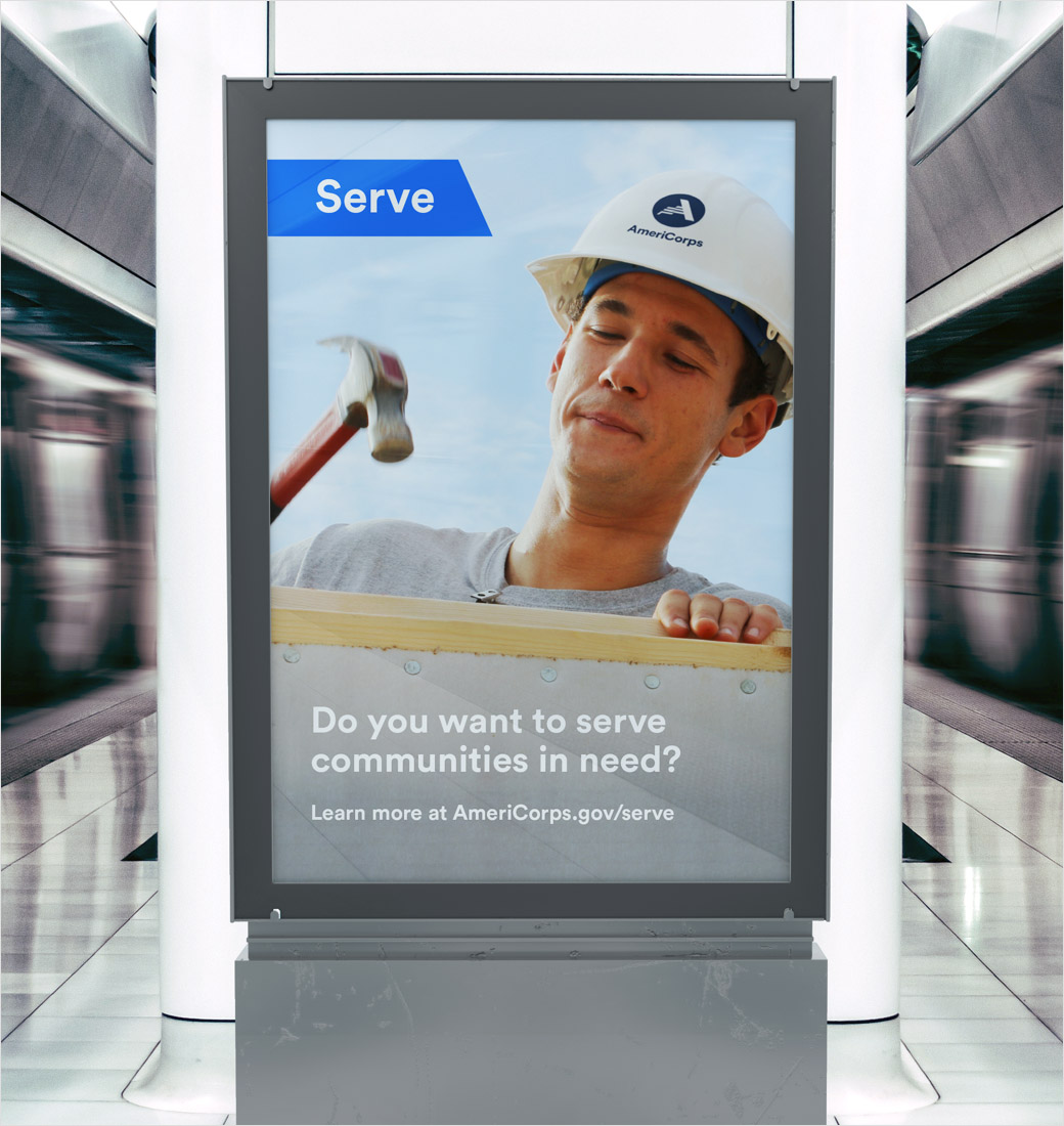 AmeriCorps 美國(guó)國(guó)家社區(qū)服務(wù)公司品牌logo設(shè)計(jì)與vi設(shè)計(jì)，字母A+美國(guó)國(guó)旗