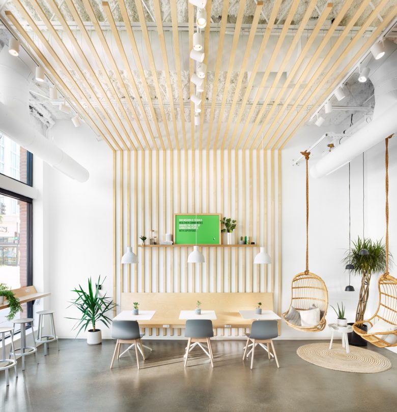 Pure Green 綠色食品果汁飲品店鋪si空間設(shè)計“北歐簡約樺木自然原木風(fēng)格”