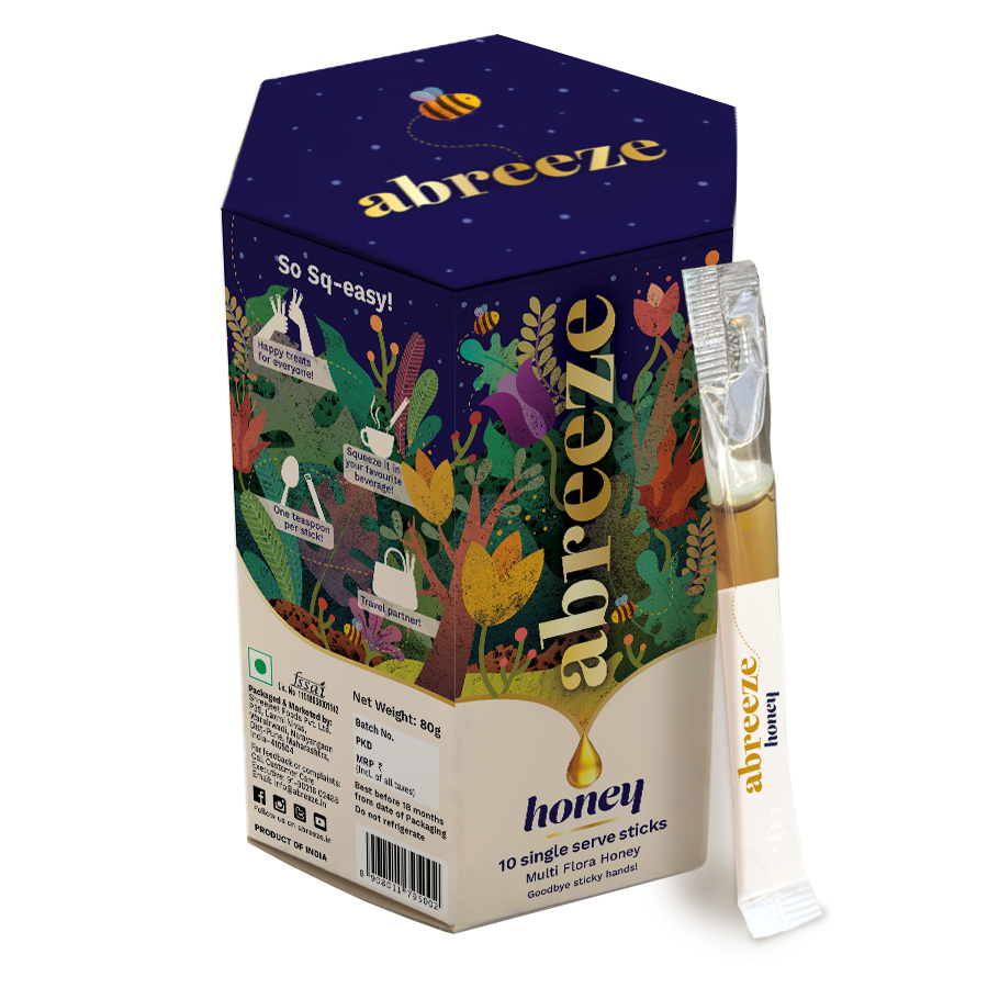 Abreeze 多花蜂蜜包裝設(shè)計(jì)，展現(xiàn)蜜蜂采集花蜜過程插畫