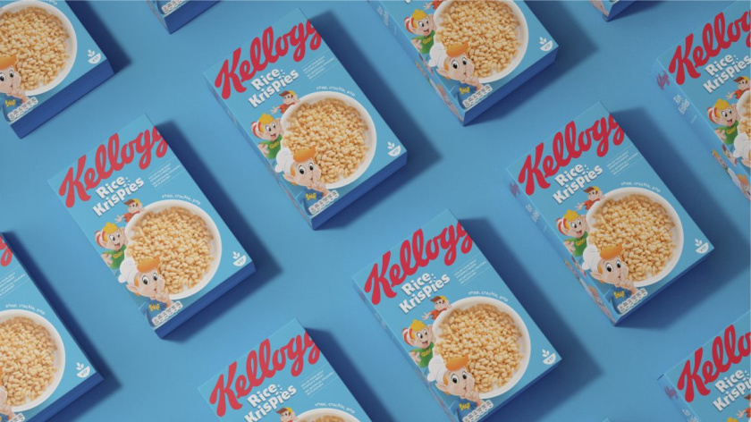 凱洛格早餐桌主食品牌包裝設(shè)計，簡約風(fēng)格突出品牌logo與自然谷物