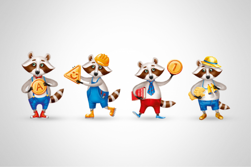 Znayka兒童食品品牌包裝設(shè)計，歡快的浣熊Yasha吉祥物設(shè)計