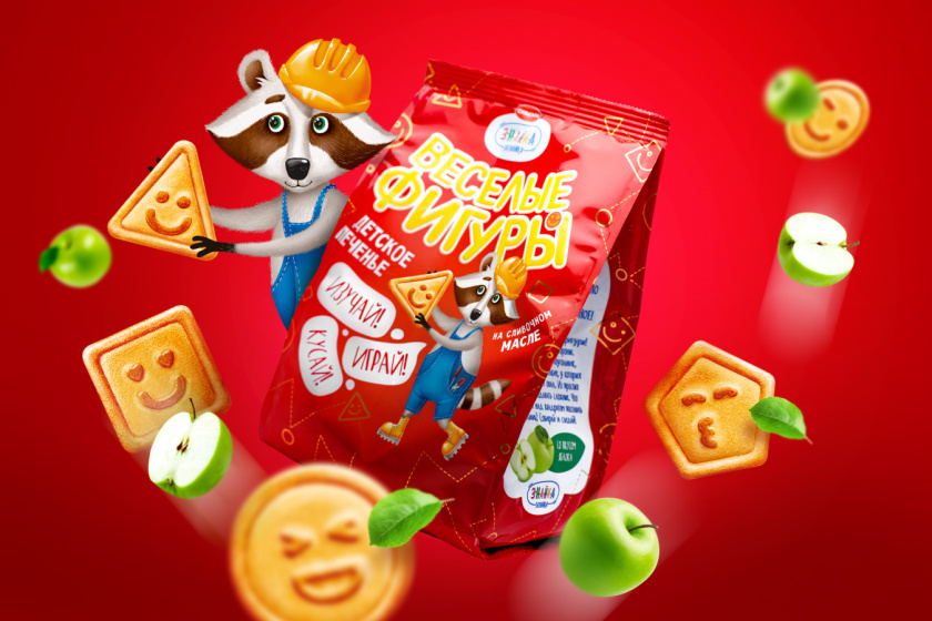 Znayka兒童食品品牌包裝設(shè)計，歡快的浣熊Yasha吉祥物設(shè)計
