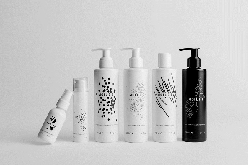 Moilee 化妝護(hù)膚品品牌命名與包裝設(shè)計，描繪皮膚細(xì)胞分子視圖