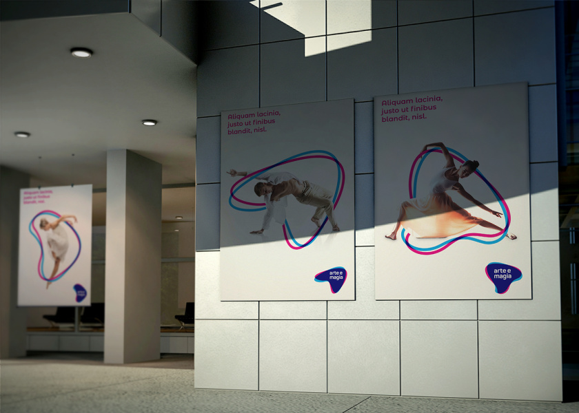 Arte e Magia兒童青少年舞蹈教育機構(gòu)品牌vi視覺形象設(shè)計，彎曲漸變色塊的疊加