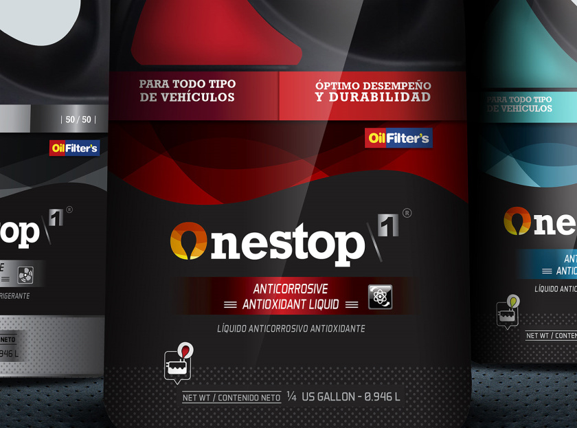 OneStop 汽車(chē)潤(rùn)滑油包裝設(shè)計(jì)，動(dòng)態(tài)漸變色塊風(fēng)格