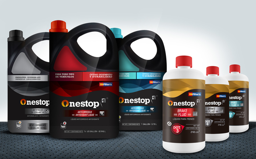 OneStop 汽車(chē)潤(rùn)滑油包裝設(shè)計(jì)，動(dòng)態(tài)漸變色塊風(fēng)格