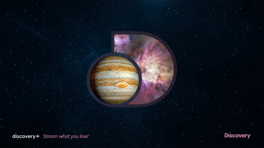 Discovery+探索電視節(jié)目頻道品牌logo設(shè)計(jì)，光譜色幾何D和一個(gè)圓的結(jié)合