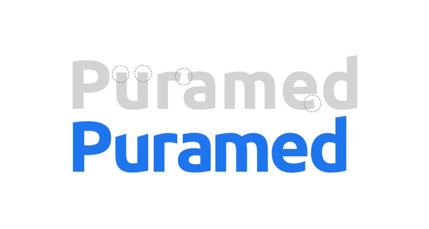 Puramed食品營養(yǎng)補(bǔ)充劑制造企業(yè)公司logo設(shè)計(jì)vi設(shè)計(jì)，相互嵌套六邊形輔助圖形設(shè)計(jì)