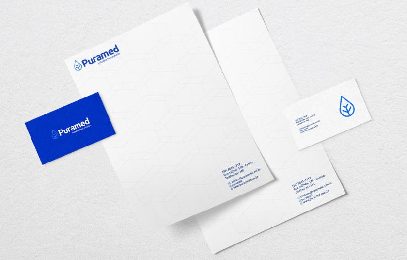 Puramed食品營養(yǎng)補(bǔ)充劑制造企業(yè)公司logo設(shè)計(jì)vi設(shè)計(jì)，相互嵌套六邊形輔助圖形設(shè)計(jì)