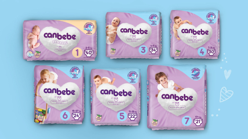 Canbebe 坎貝嬰兒尿布包裝設(shè)計(jì)，一團(tuán)心形的棉花圖案+嬰兒照片