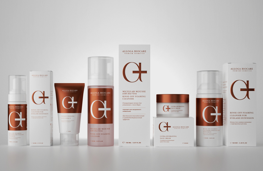 Alloga Biocare高端化妝品包裝設計,古銅色“a+”連字形成醫(yī)學和美學關(guān)系視覺符號 Alloga Biocare高端化妝品包裝設計,古銅色“a+”連字形成醫(yī)學和美學關(guān)系視覺符號