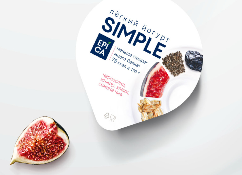 Epica Simple 低糖酸奶包裝設(shè)計，酸奶添加的谷物及水果顆粒，組成O字符號