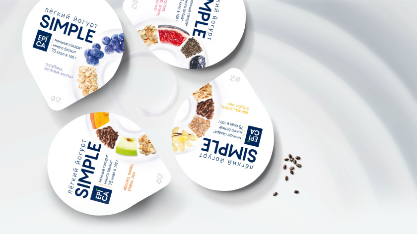 Epica Simple 低糖酸奶包裝設(shè)計，酸奶添加的谷物及水果顆粒，組成O字符號