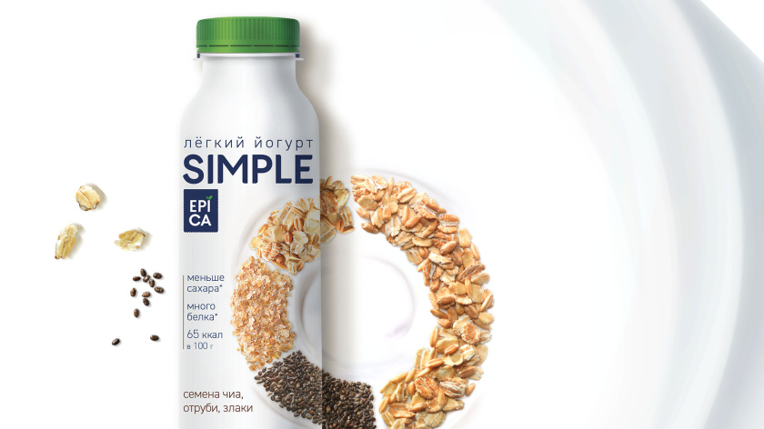 Epica Simple 低糖酸奶包裝設(shè)計，酸奶添加的谷物及水果顆粒，組成O字符號