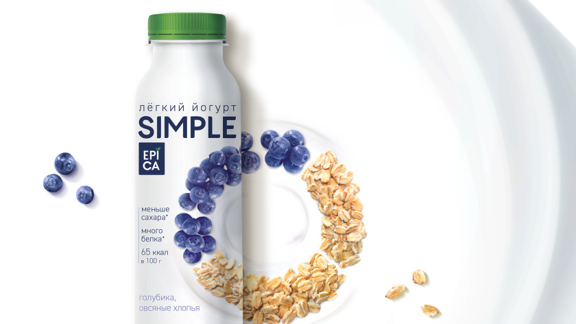 Epica Simple 低糖酸奶包裝設(shè)計，酸奶添加的谷物及水果顆粒，組成O字符號