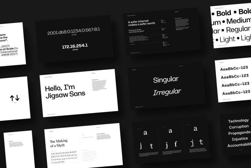 Jigsaw 安全技術(shù)科技公司logo設(shè)計(jì)vi設(shè)計(jì)，剪切的幾何圖形